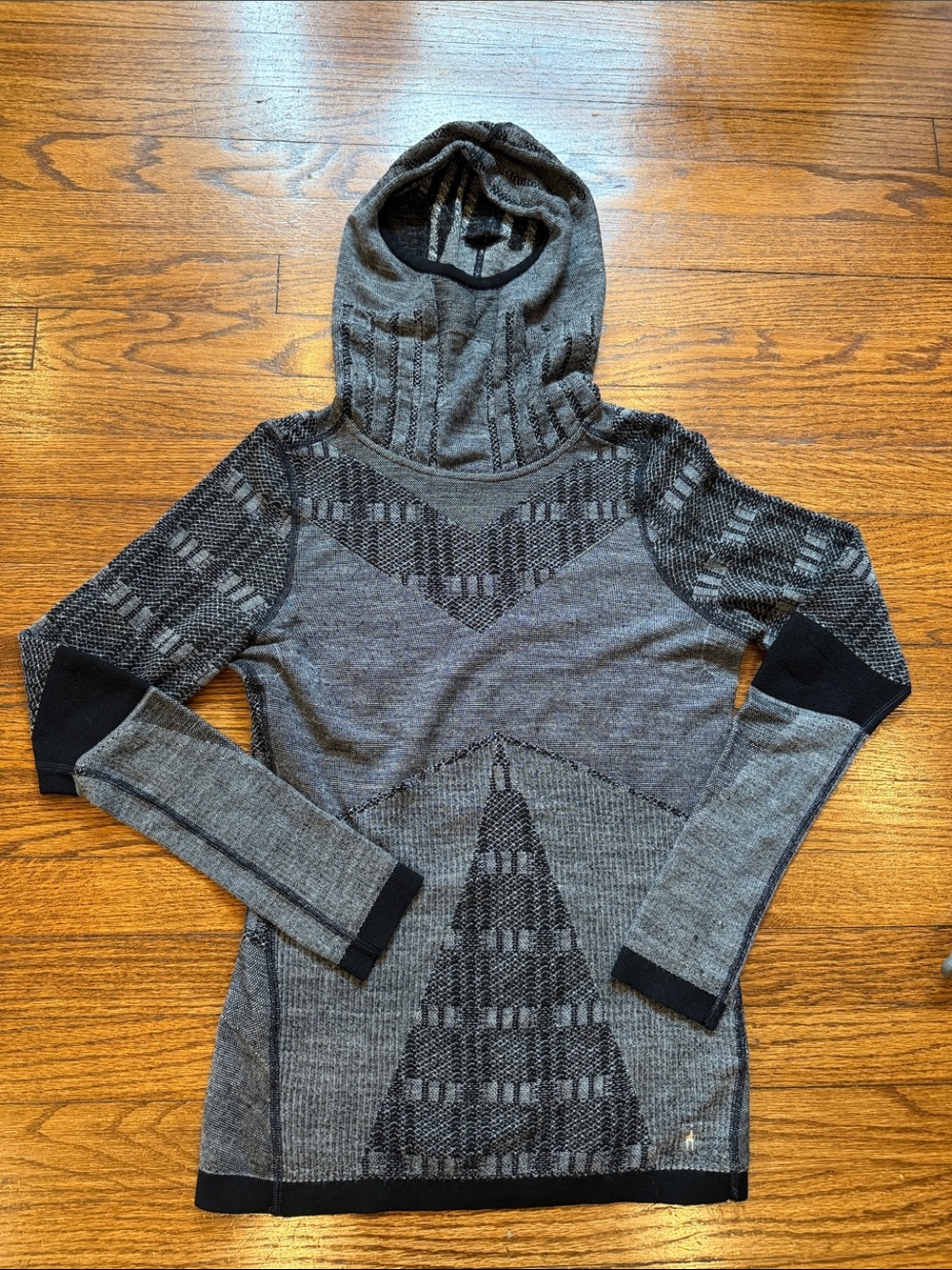 Smartwool Intraknit 250 Thermal Hoodie Base Layer Grey Black Size M